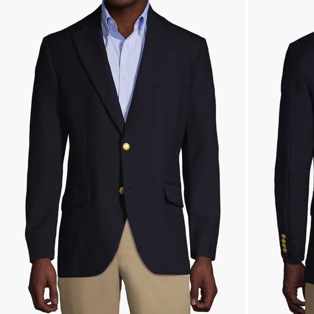 Lands End School Uniform Hopsack Blazer 44 Dark Navy